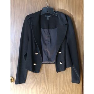 Black Textured Crop Military Jacket